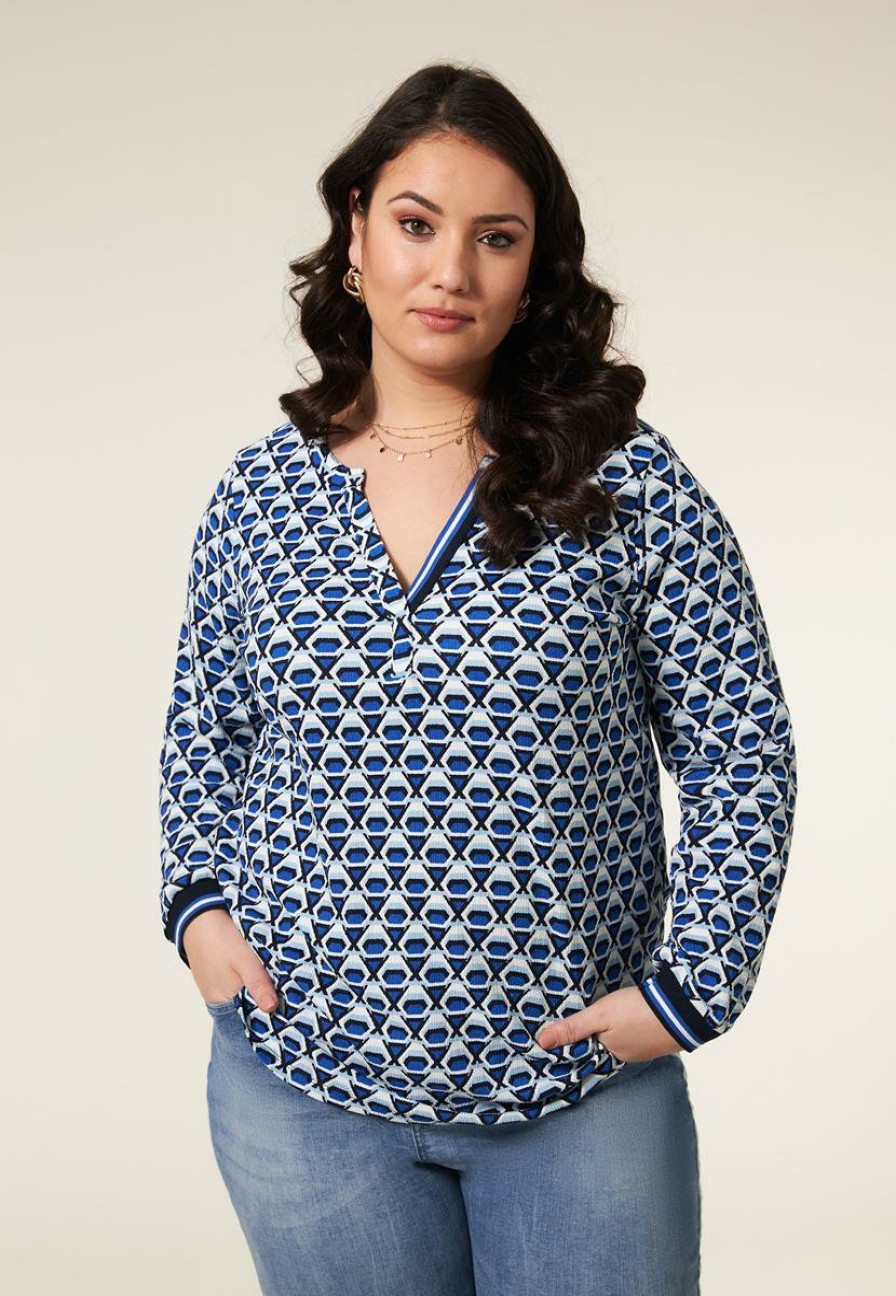 PLUS Miss Etam | Top Print Blauw