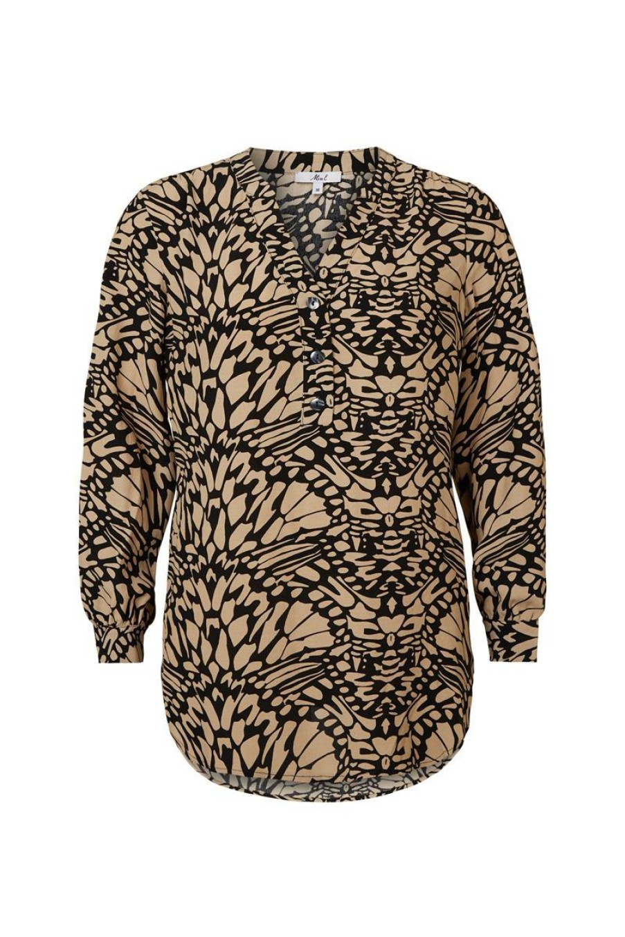 PLUS Miss Etam | Blouse Print Zand Zwart