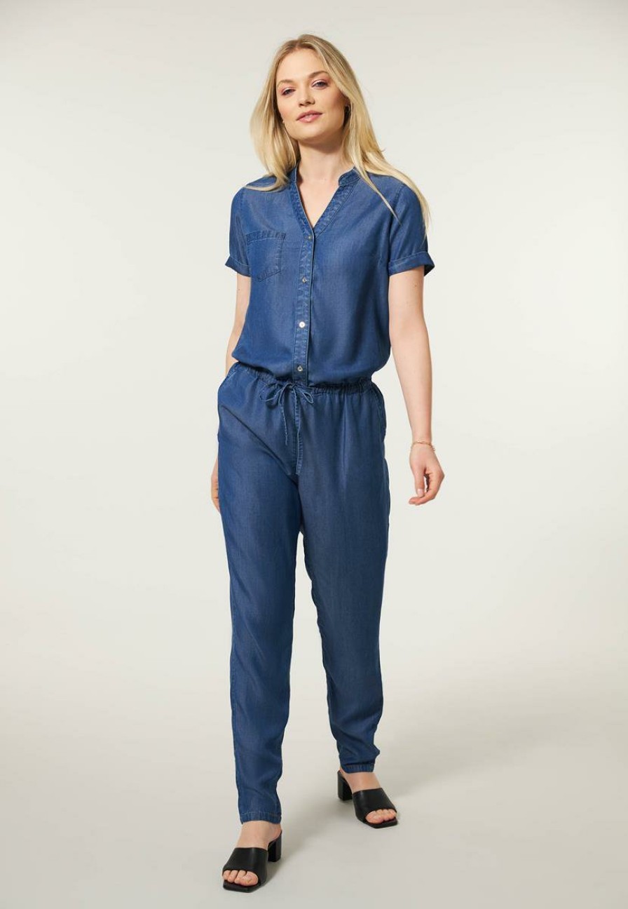 CLOTHING Miss Etam | Jumpsuit Denim Tencel Blauw