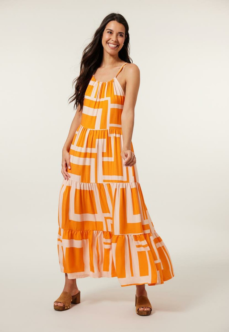 CLOTHING Miss Etam | Jurk Print Oranje