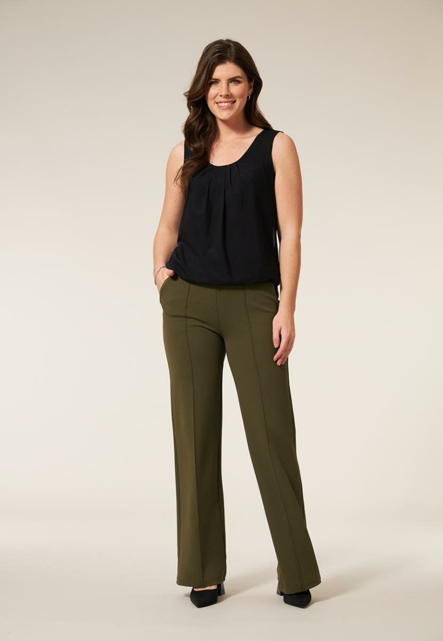 CLOTHING Miss Etam | Broek Wide Leg Groen 32"