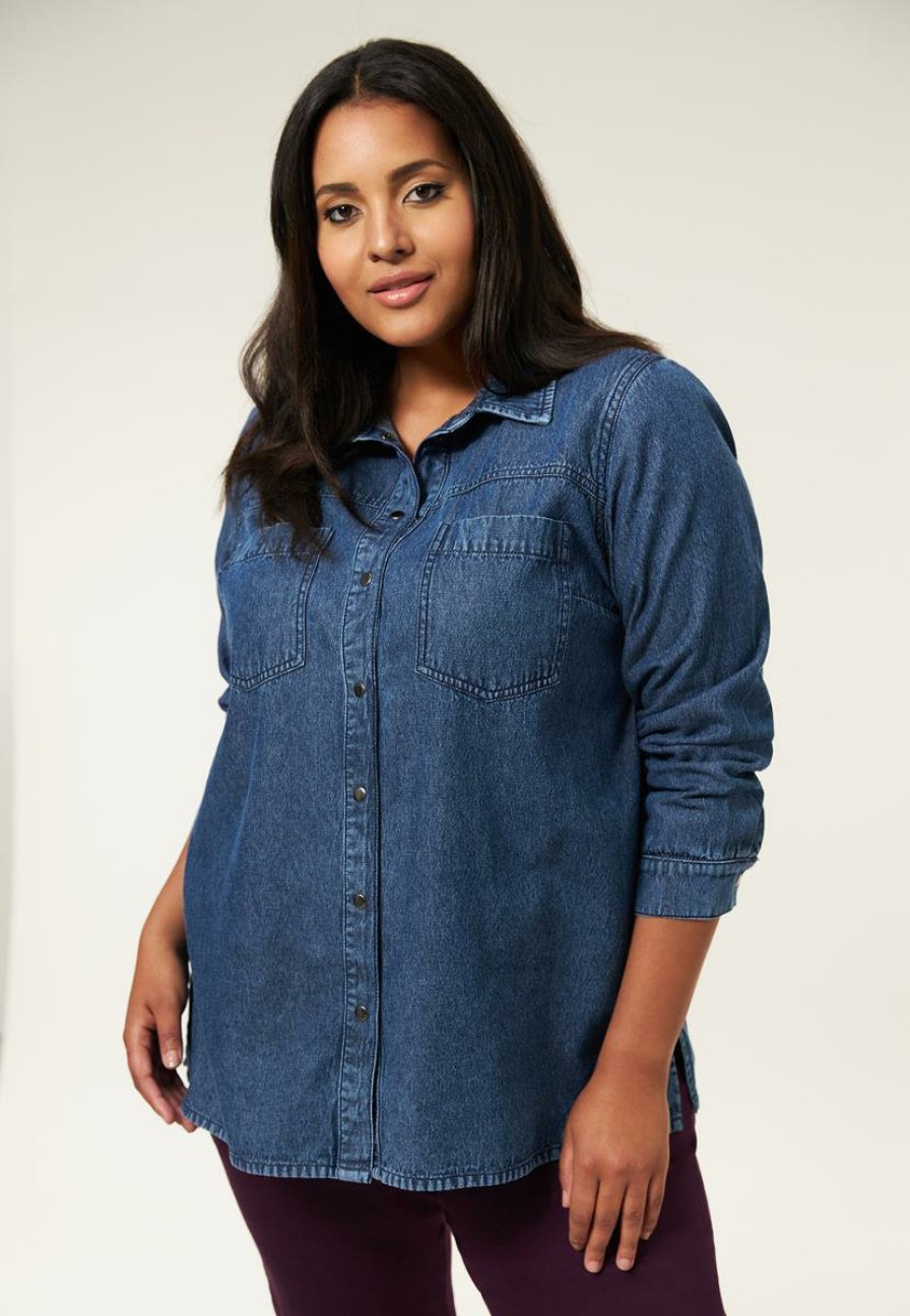 PLUS Miss Etam | Blouse Denim Blauw