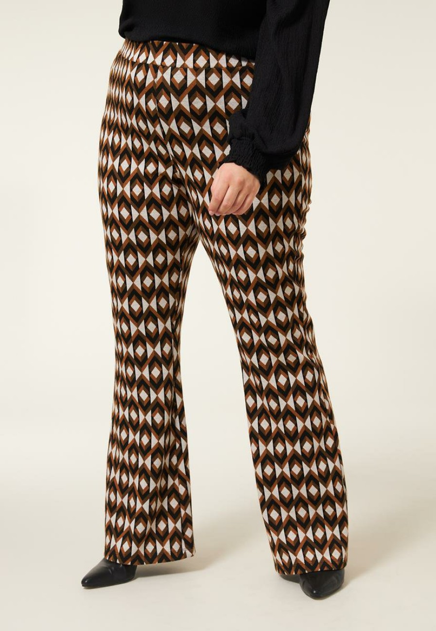 PLUS Miss Etam | Broek Flared Print Bruin