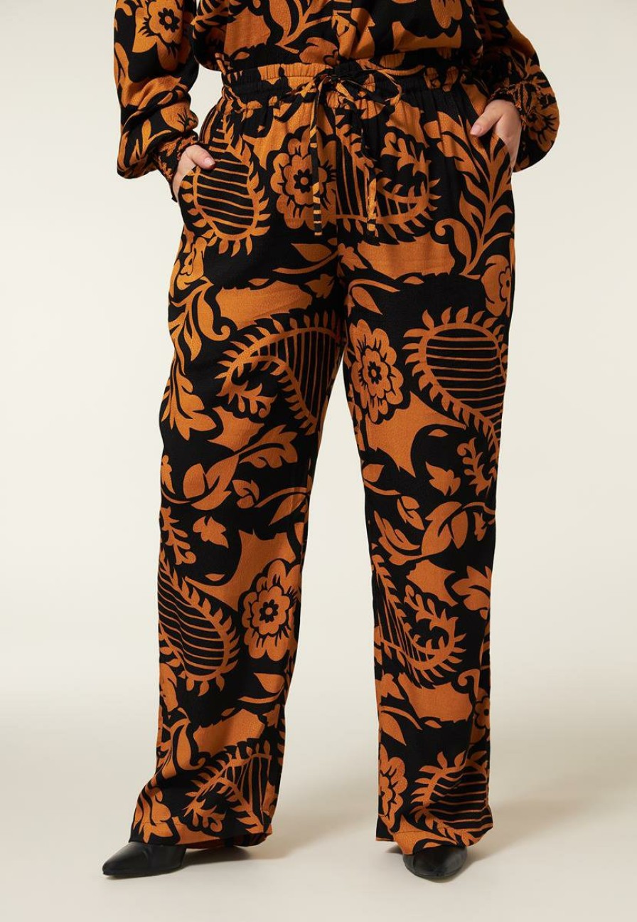 PLUS Miss Etam | Broek Jacquard Wide Leg Print Oranje