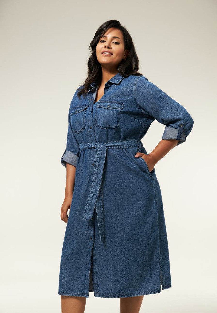 PLUS Miss Etam | Jurk Denim Blauw