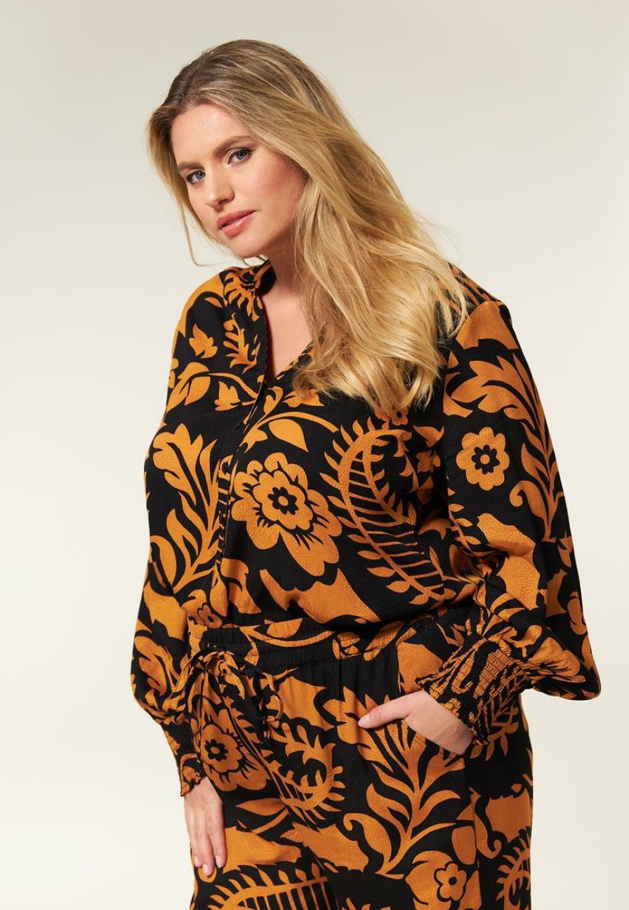 PLUS Miss Etam | Blouse Jacquard Print Oranje