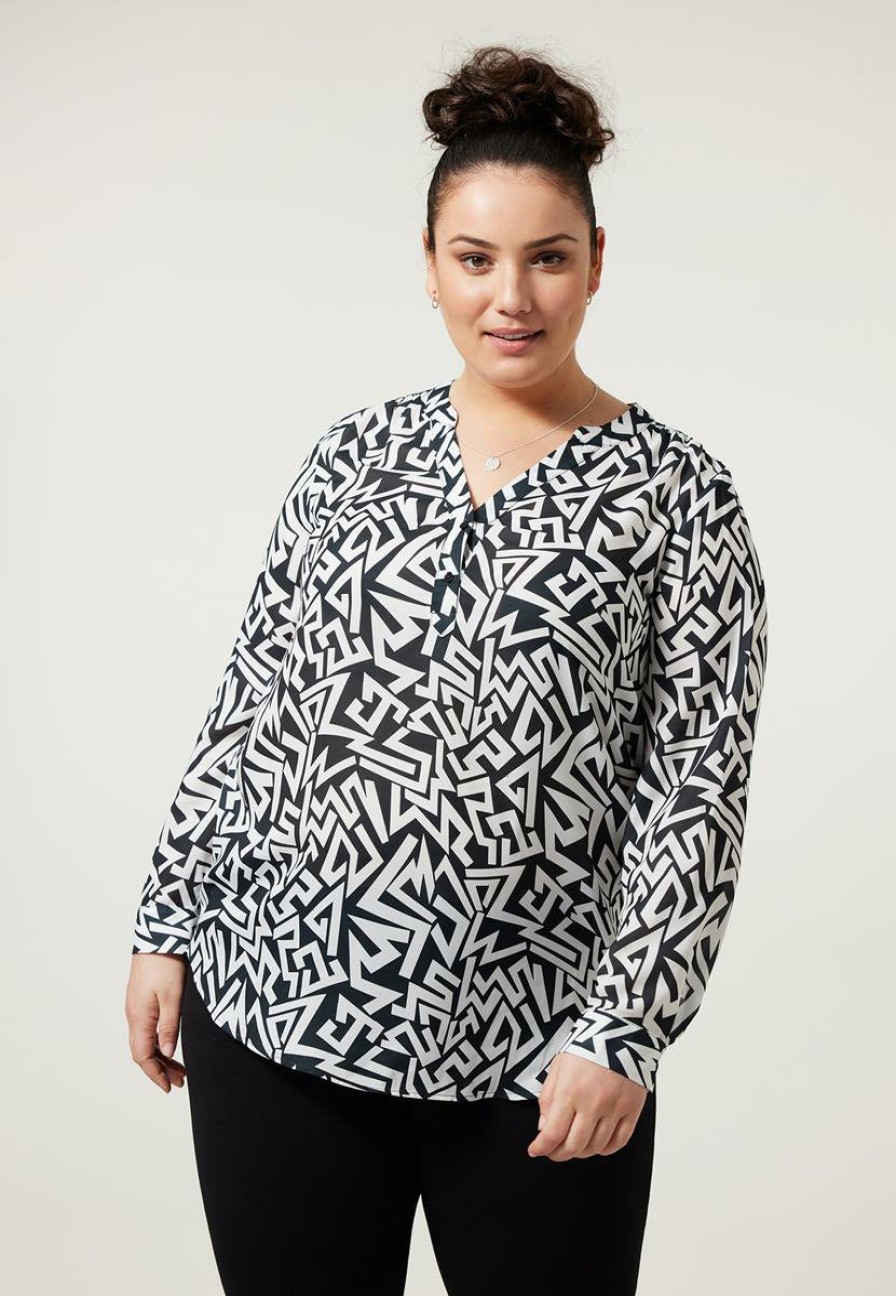 PLUS Miss Etam | Blouse Print Zwart-Wit