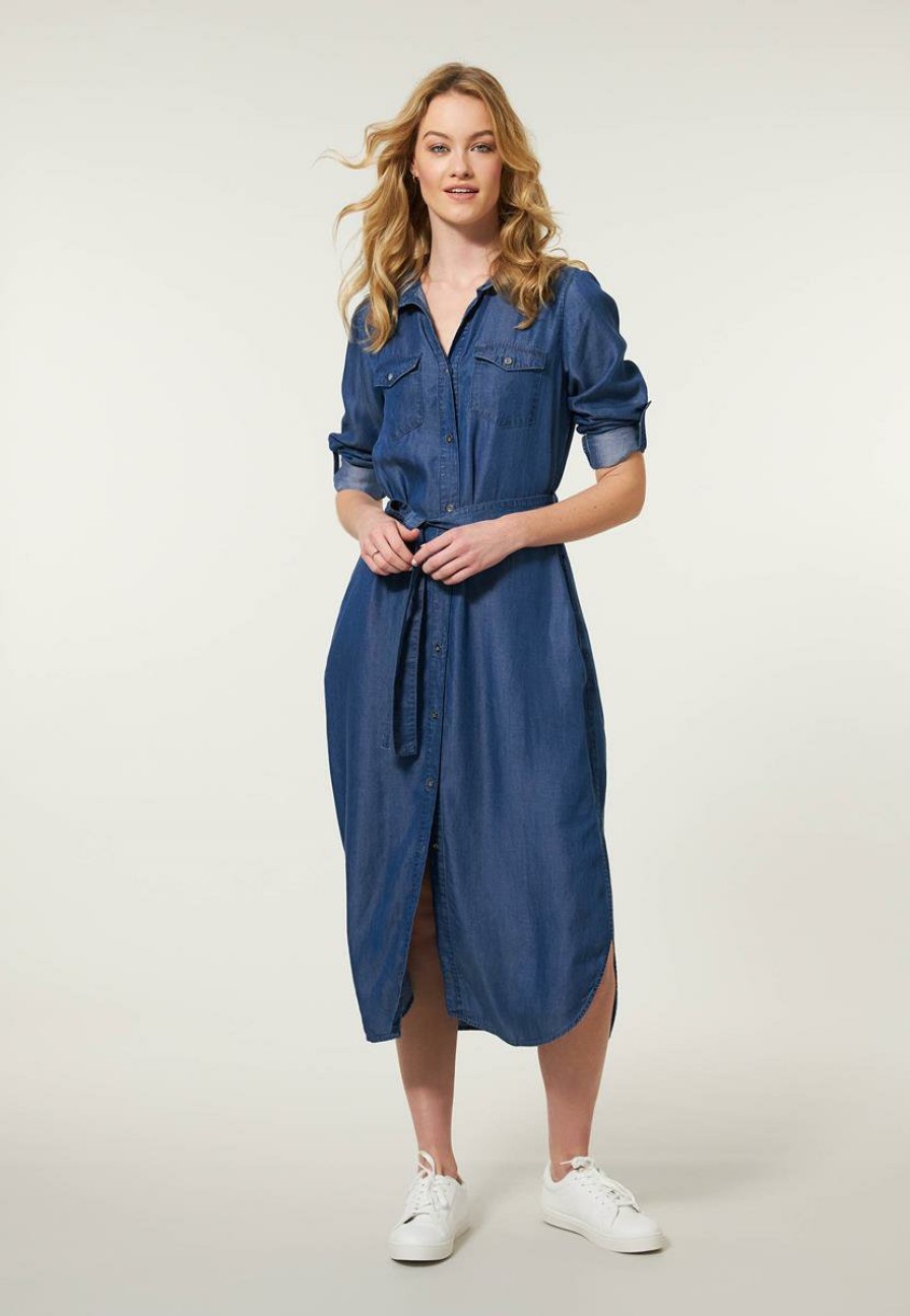 CLOTHING Miss Etam | Jurk Tencel Denim Blauw