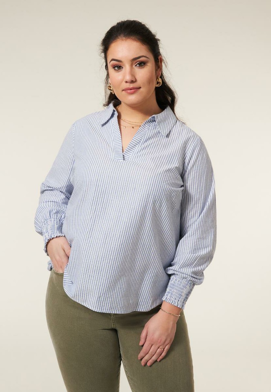 PLUS Miss Etam | Blouse Streep Blauw