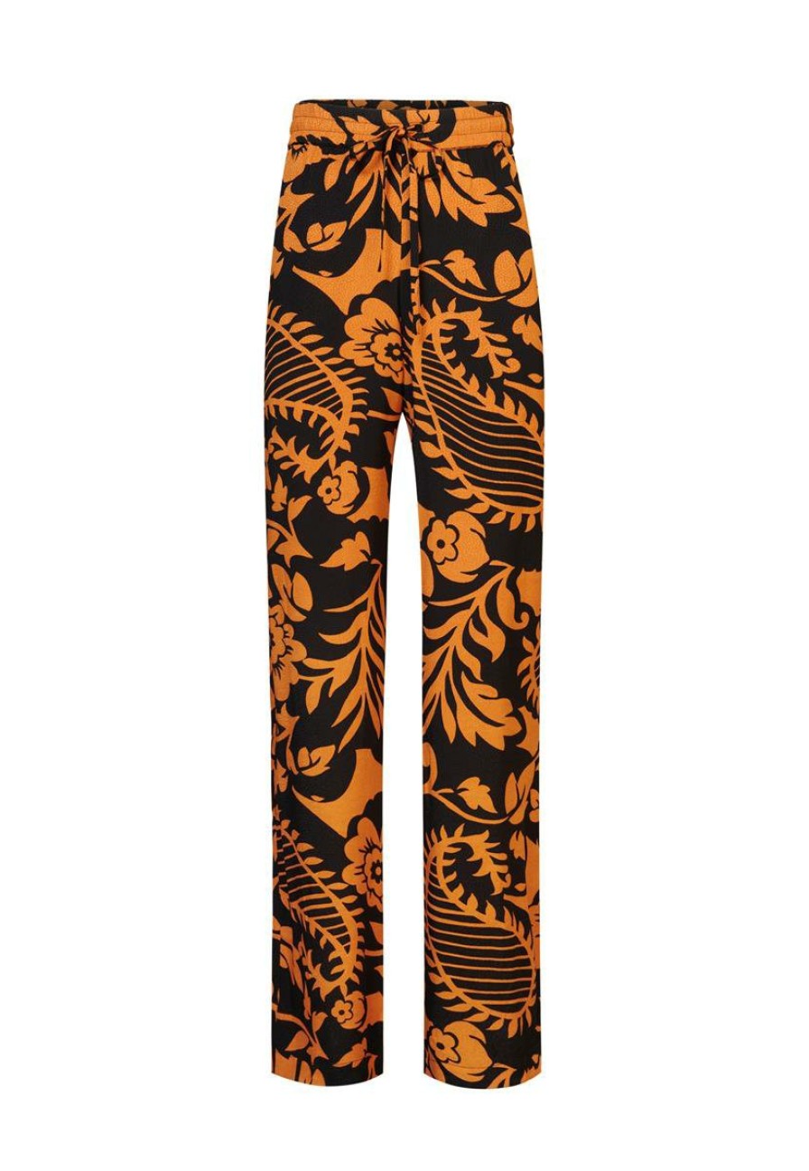 CLOTHING Miss Etam | Broek Jacquard Wide Leg Print Oranje 36"