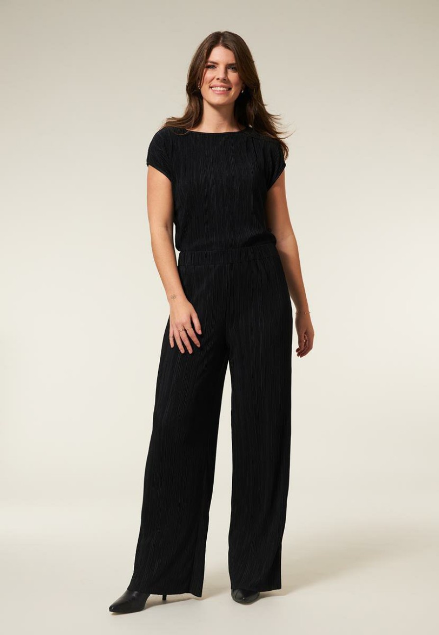 CLOTHING Miss Etam | Broek Wide Leg Plisse Zwart