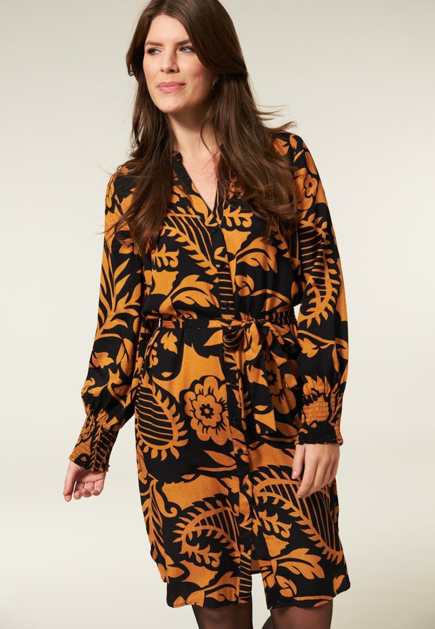 CLOTHING Miss Etam | Jurk Jacquard Print Oranje