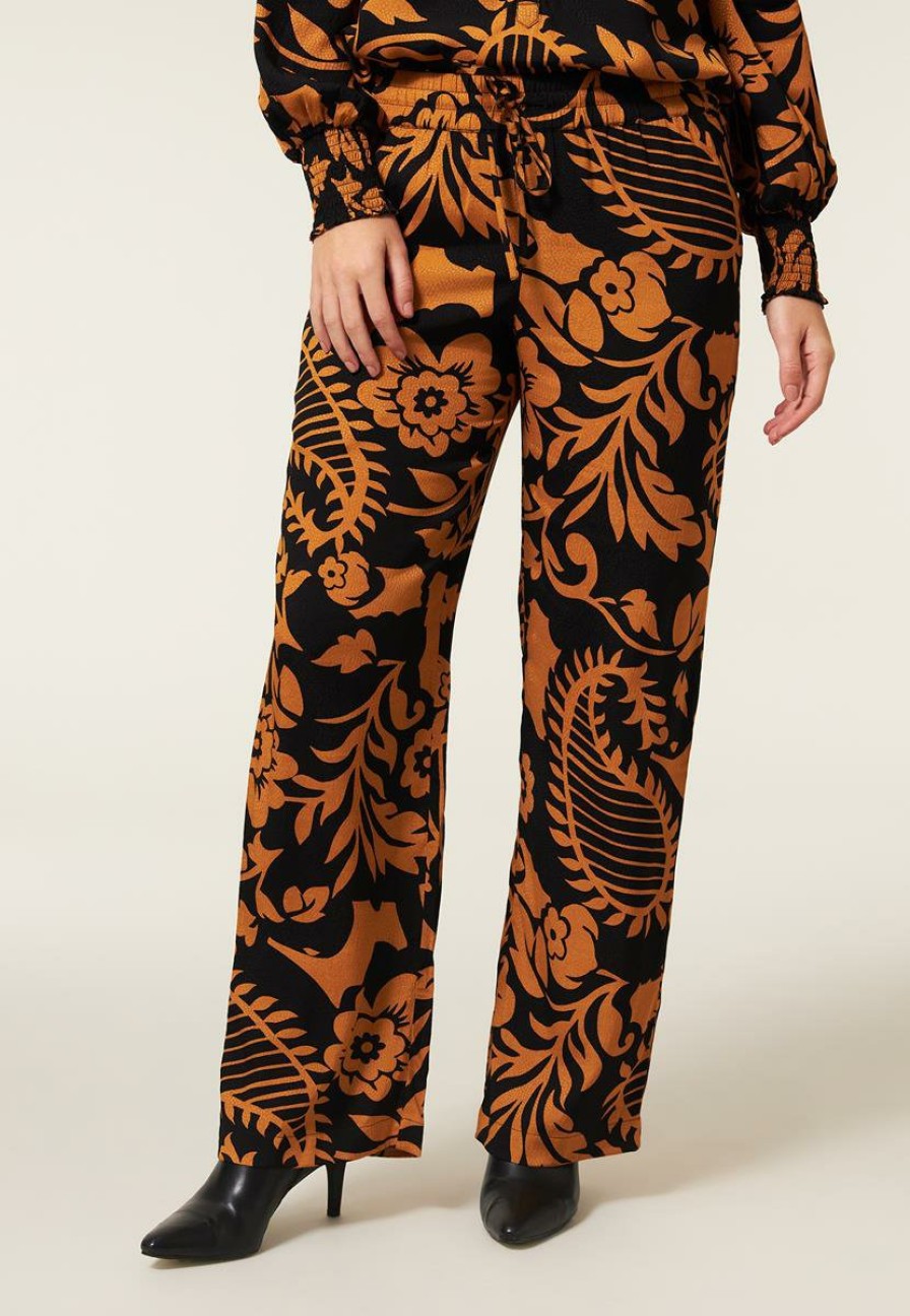 CLOTHING Miss Etam | Broek Jacquard Wide Leg Print Oranje