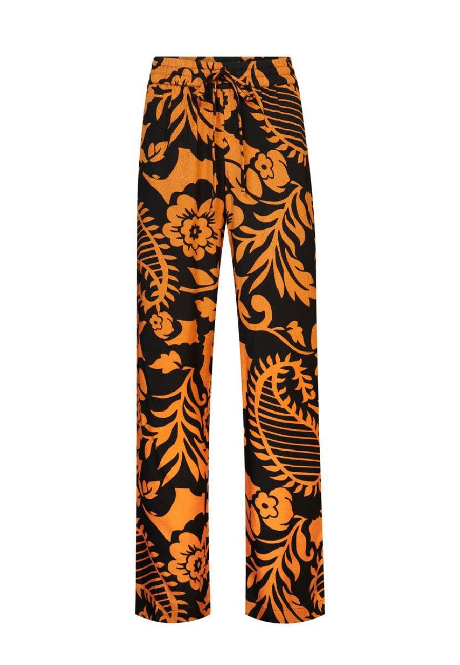 CLOTHING Miss Etam | Broek Jacquard Wide Leg Print Oranje