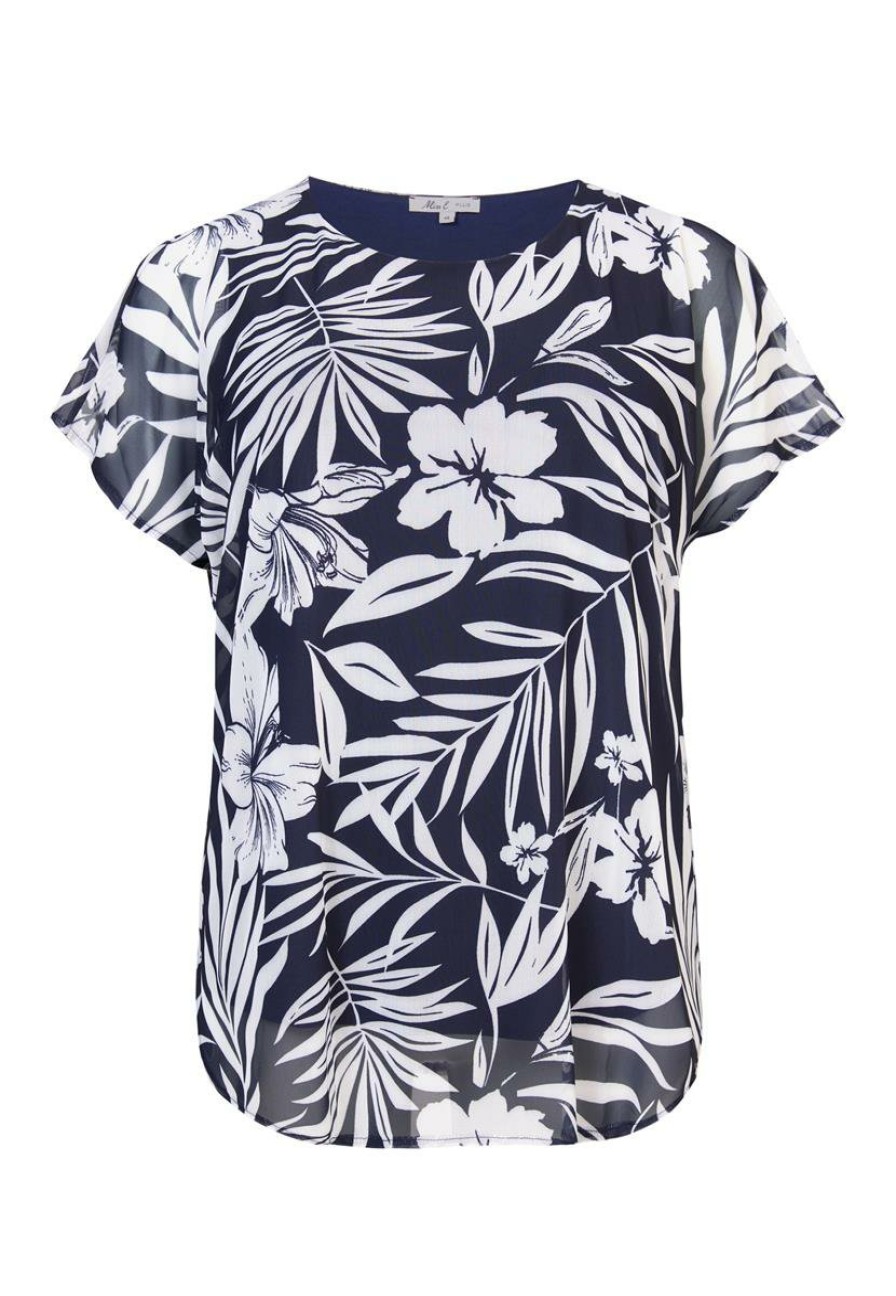 PLUS Miss Etam | Top Print Korte Mouw Blauw