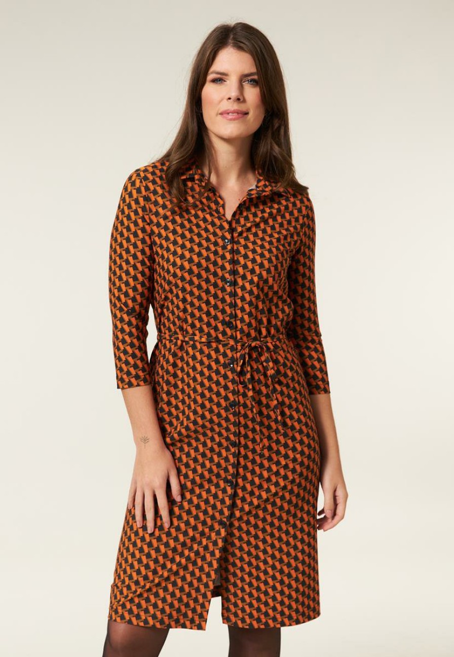 CLOTHING Miss Etam | Jurk Travel Print Oranje