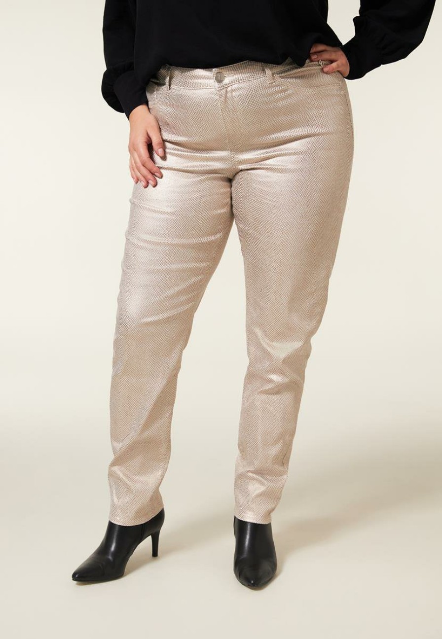 PLUS Miss Etam | Broek Metallic Naturel 32"